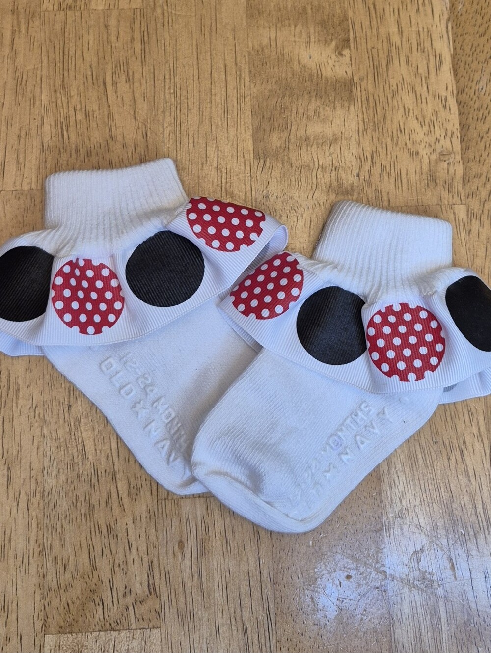 Kids Ruffle Ribbon Socks White With Black & Red Dots Sz 12 - 24 Mo Minnie Inspo - Picture 2 of 3